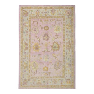 Pink Handwoven Turkish Oushak Rug 5'3" X 7'2" For Sale