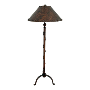 Arts & Crafts Style Wrought Iron Floor Lamp on Tripod Legs With Original Shade