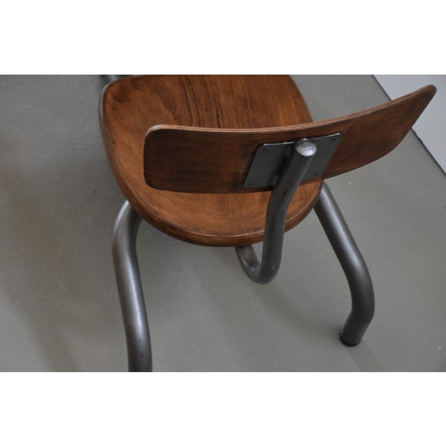 Brown Vintage French Oak and Steel Tube Children's School Desk with Chair, 1930s For Sale - Image 8 of 9