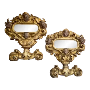 18th Century Pair of Decorative Italian Giltwood Baroque Renaissance Mirrors