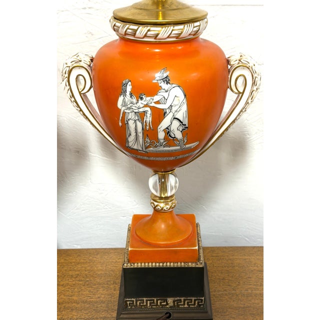 Late 18th Century Pair English Neoclassical Orange Ground Ashworth Ironstone Urns, as Lamps For Sale - Image 14 of 15