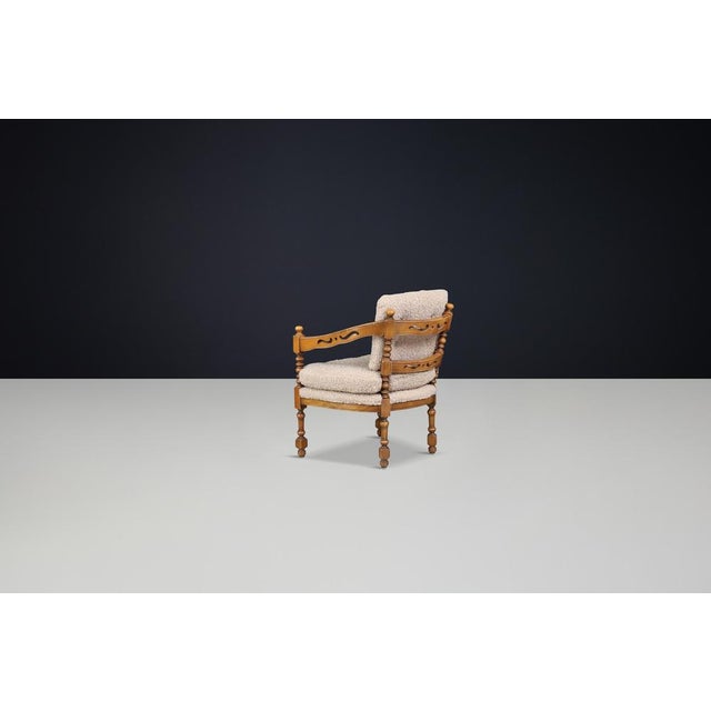 Cream Vintage Italian Armchair in Carved Wood, 1975 For Sale - Image 8 of 10
