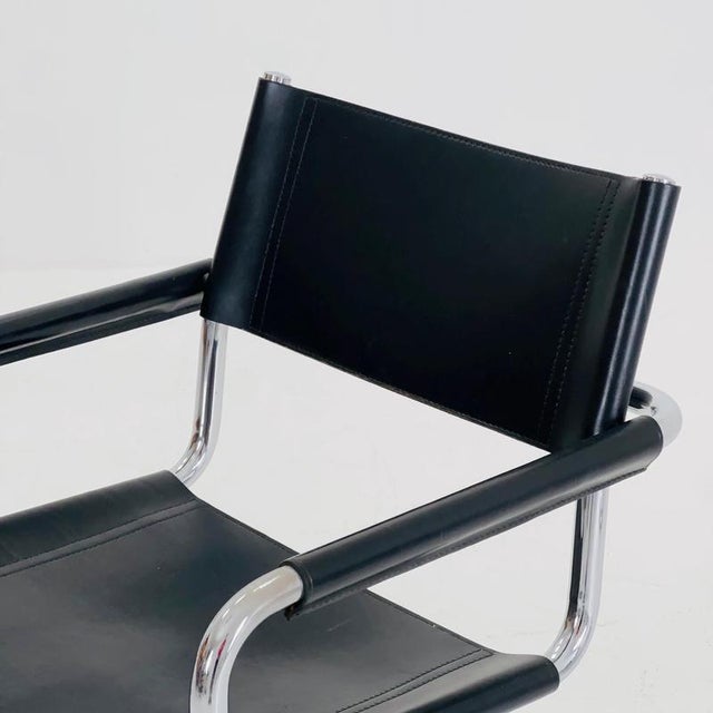 Mid-Century Black Leather Mg5 Cantilever Chair by Mart Stam, Italy, 1980s For Sale - Image 9 of 11