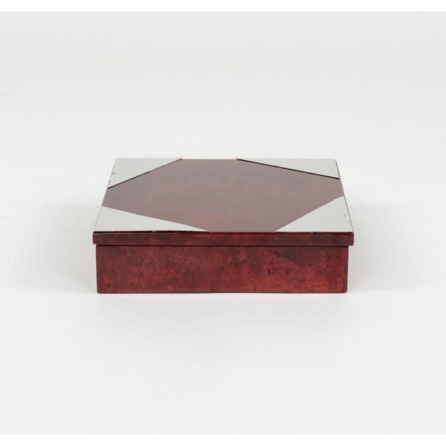Mid-Century Modern Box in Red Goatskin and Chrome by Aldo Tura, 1960s For Sale - Image 13 of 18