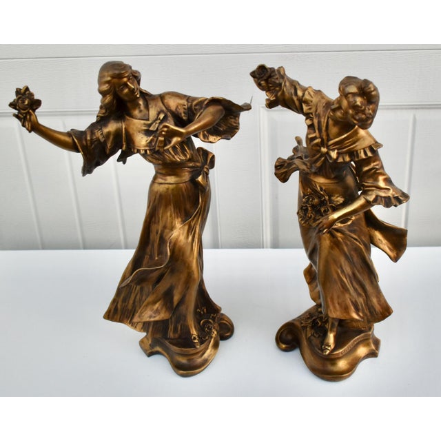 Vintage Metal Pair of Art Nouveau Woman Figures in a Bronze Finish For Sale - Image 11 of 13