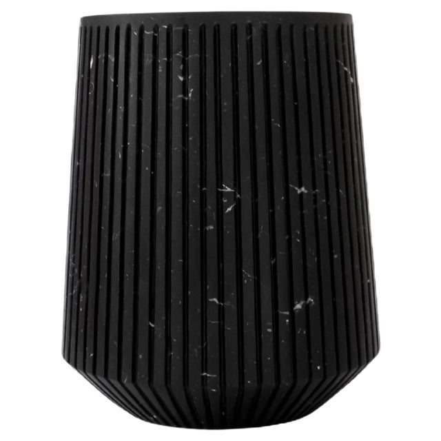Wide Striped Vase in Black Marquina Marble For Sale