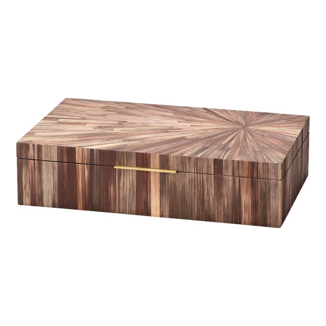 Jamie Young Palm Marquetry Box in Brown For Sale