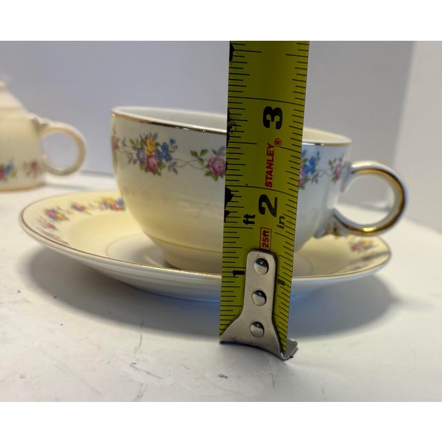 1940s Vintage Crown Potteries Floral Teacups & Saucers Set of 3 For Sale - Image 9 of 9