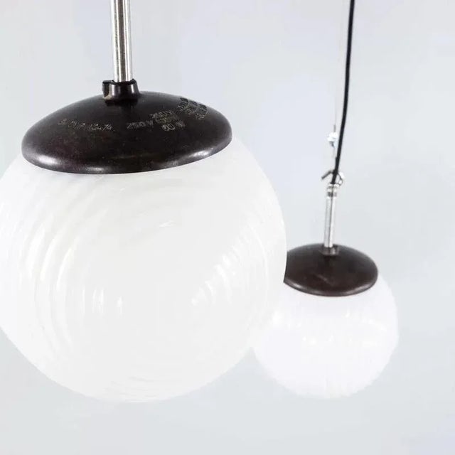 Textile Vintage Mouth Blown Ribbed Opaline Pendant Lamp, 1950s For Sale - Image 7 of 14