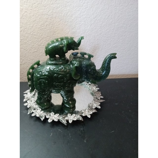 EXQUISITE Carved Jade Prosperity Trunk Up Elephants Feng Shui Sculpture The EXQUISITE Carved Jade Prosperity Trunk Up...