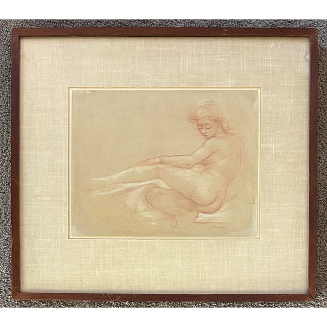 Beautiful, classic nude sepia pastel drawing by listed artist Stephen Csoka. Signed to the lower right. Information about...
