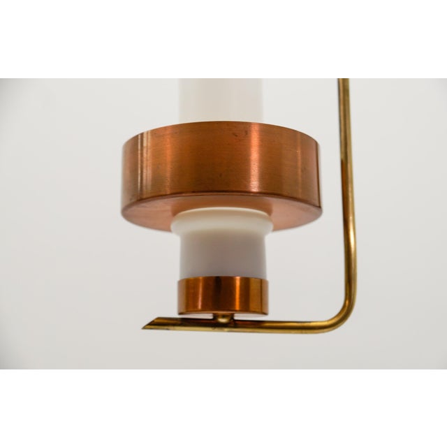Copper Mid-Century Modern Scandinavian Hanging Lamp in Copper and Opaline Glass For Sale - Image 8 of 9