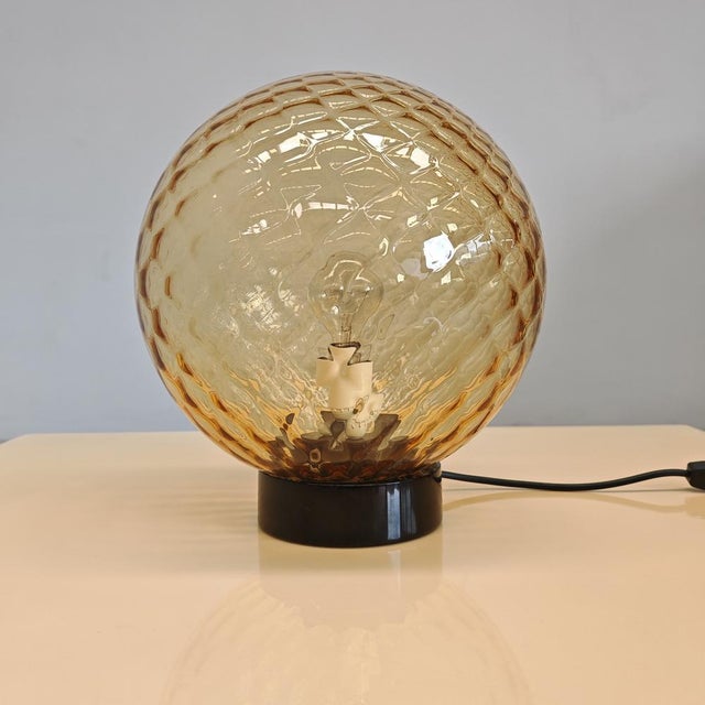 Amber Murano Glass Sphere Lamp in the style of Balloton Venini, 1970s For Sale - Image 14 of 15