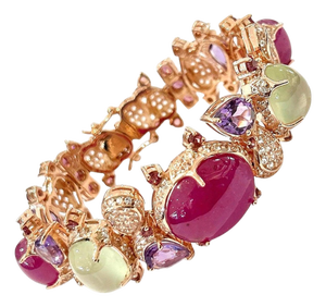 Bochic "Capri" Vintage Amethyst & Multi Color Sapphires Cuff Set In 18K & Silver