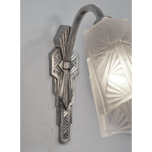 French Art Deco Wall Sconces by Etablissements Jean Gauthier 1930 France - A Pair For Sale - Image 6 of 9