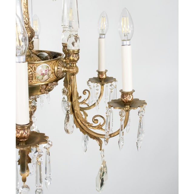 Metal Early 20th Century French Rococo Revival Six Arm Gilt Bronze and Crystal Chandelier With Porcelain Plaques For Sale - Image 7 of 16
