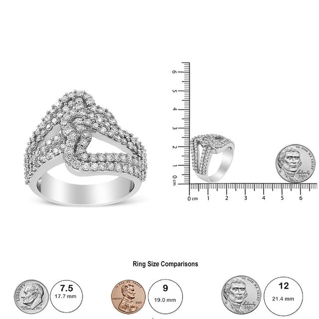 Early 21st Century 14K White Gold 1 1/2 Cttw Diamond Open Double Heart Bypass Ring Band (H-I Color, VS1-VS2 Clarity) - Ring - Size 7 For Sale - Image 5 of 5