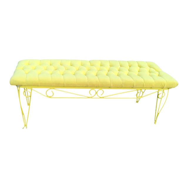 Vintage Mid-Century Yellow Tufted Bench Seat | Chairish
