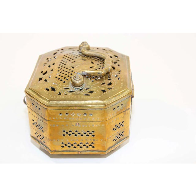 Mughal Indian Polished Brass Pierced Incense Box For Sale - Image 9 of 13