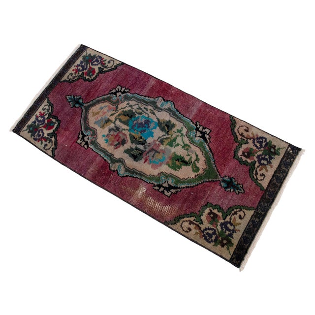Hand Knotted Small Oushak Rug Mat Faded Petite Rug 1'5" X 2'11" For Sale - Image 6 of 14