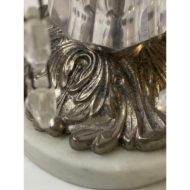Brass Candle Holders Vintage Set of 2 Marble Based With Glass Prisms For Sale - Image 10 of 10