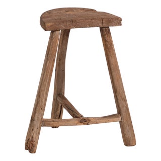 Antique Primitive Stool in Elm, 1900s For Sale