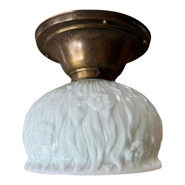 Early 20th Century Art Nouveau Opaline Leaves and Flowers Ceiling Light For Sale
