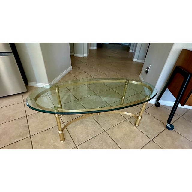 Brass Hollywood Regency Brass Oval Cocktail Coffee Table Made Italy For Sale - Image 8 of 18