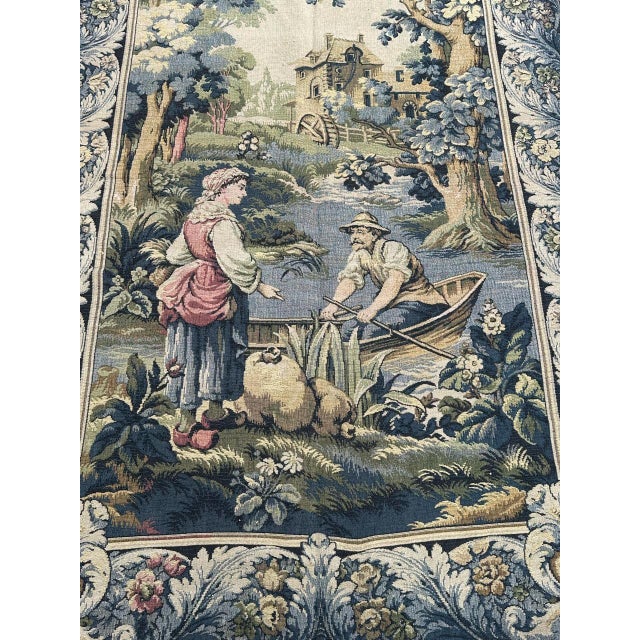 Discover the exquisite charm of this mid 20th-century French tapestry, meticulously woven on Jacquard looms in French...