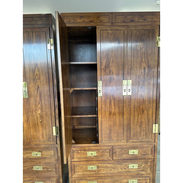 1970s Henredon “Scene One” Campaign Style Pair of Oak Armoires For Sale - Image 10 of 12