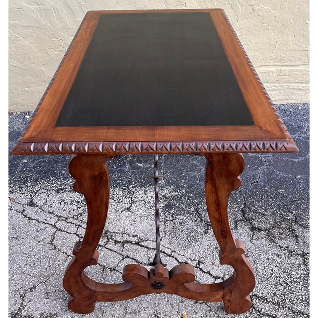 Brown 19th Century Baroque Spanish Side Table With Ebonized Top and Lyre Legs For Sale - Image 8 of 13