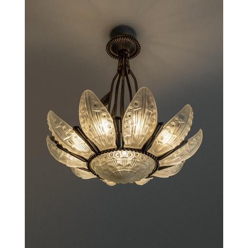 Art Deco Bronze and Glass Chandelier by Georges Leleu, France, 1930s For Sale - Image 18 of 18