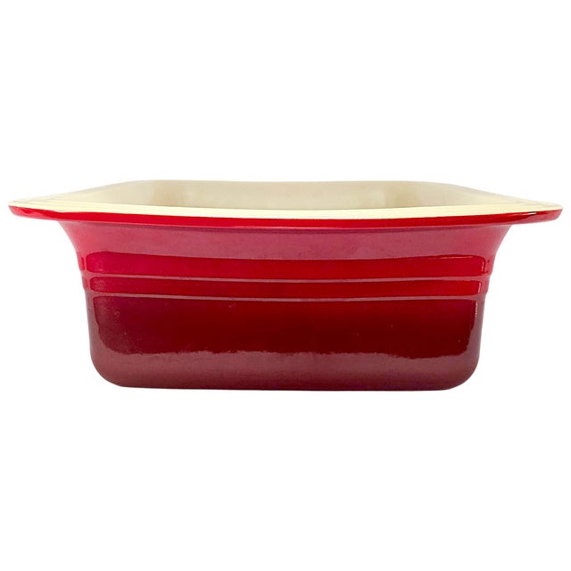 Vintage French Le Creuset Cerise Enameled Cast-Iron Rectangular Roaster For Sale - Image 11 of 12