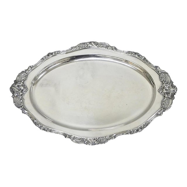 Vintage Baroque by Wallace 258 Victorian Silver Plated Oval Serving Platter Tray For Sale