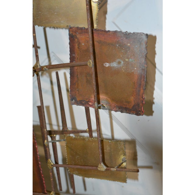 Curtis Jere Style Brutalist Metal Copper / Brass 'Nails' Abstract Wall Art Sculpture For Sale - Image 9 of 18