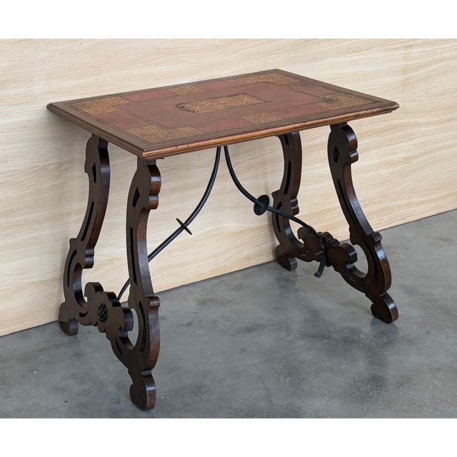 Baroque Spanish Baroque Side Table with Lyre Legs and Marquetry Top, 1850 For Sale - Image 3 of 18