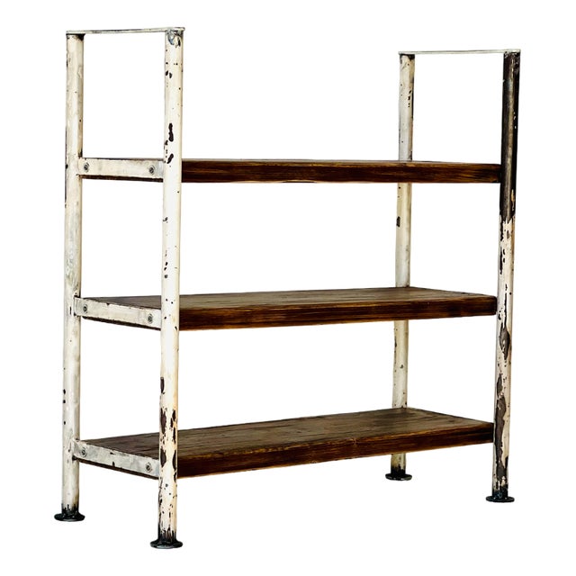 Industrial Wall Unit in Metal and Spruce For Sale