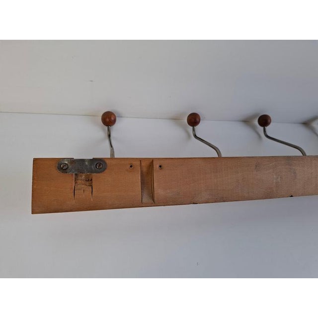 1960s Mid-Century Wooden and Metal Wall Coat Rack, Czechoslovakia, 1960s For Sale - Image 5 of 15