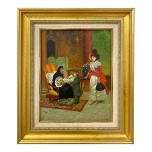 N. Henry Bingham Impressionistic Oil on Canvas of a Family Reunion, Signed