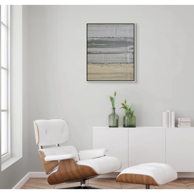 26" X 30" Framed Abstract Minimalist Seascape / Landscape Oil Painting by Diane Grant / Neutral Color Palette / Color Fields For Sale - Image 4 of 12