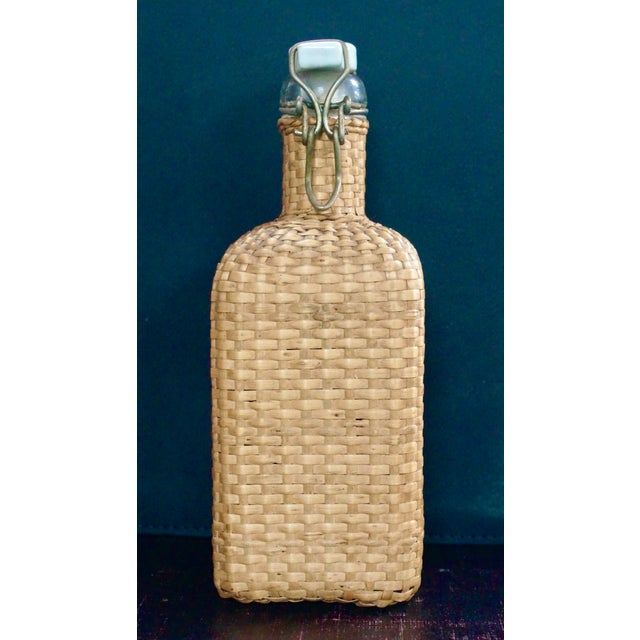 Antique Rattan Travel Drinks Decanter, 1900s For Sale - Image 3 of 9