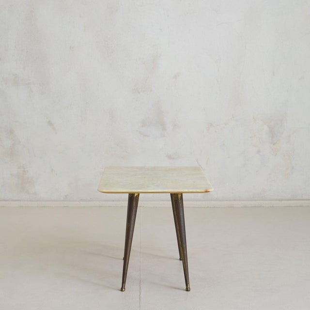 Mid-Century Modern Petite Italian Onyx + Brass Coffee Table, 1950s For Sale - Image 3 of 10