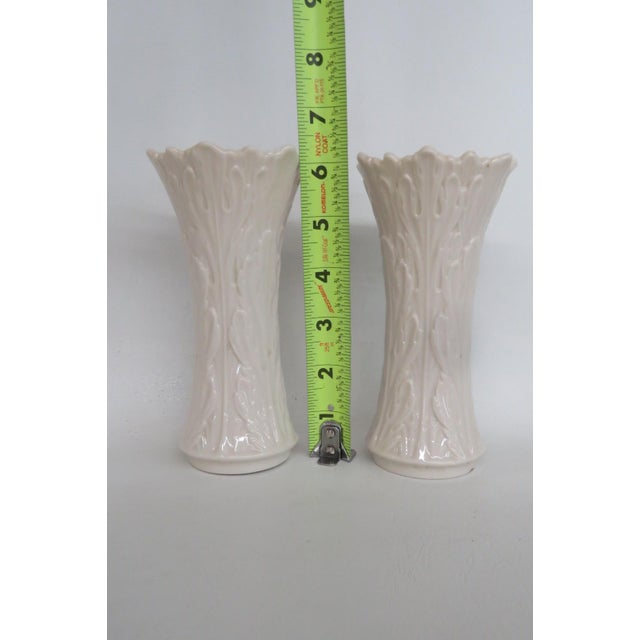 Late 20th Century Lenox China Pair of 2 Ivory Porcelain Woodland Vases Acanthus Leaf Pattern 4929b For Sale - Image 5 of 15
