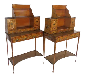 English Satinwood Painted Adam Style Desks Sideboards - a Pair