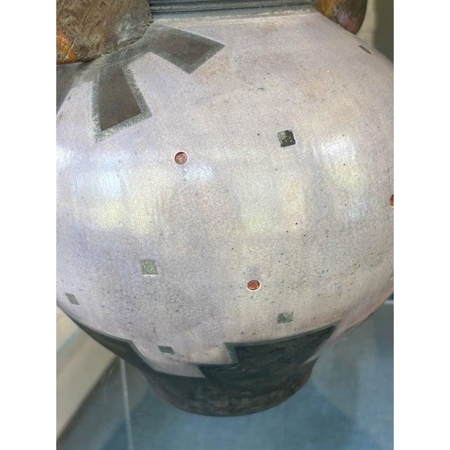 Ceramic Large Vintage Gerald & Kelly Hong Signed Raku Ceramic Vessel Postmodern Vessel Lidded Jar 18" For Sale - Image 7 of 17