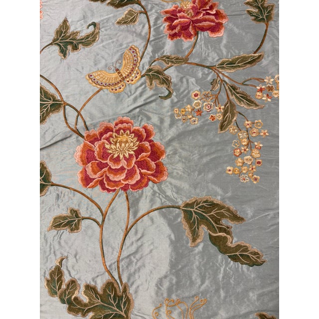 Aqua Colefax & Fowler "Oriental Poppy" Silk Embroidered Fabric - 5 Yard Piece For Sale - Image 8 of 9
