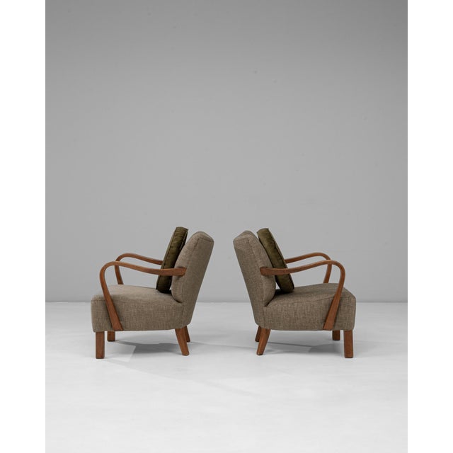 1940s Danish Art Deco Upholstered Armchairs With Round Pillows - A Pair For Sale - Image 4 of 18