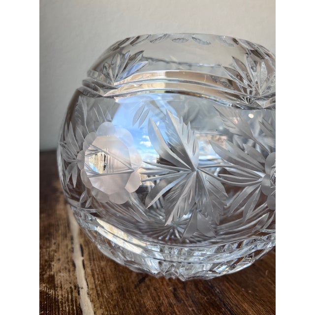Vintage Etched and Cut Crystal Glass Rose Bowl 6" For Sale In Dallas - Image 6 of 10