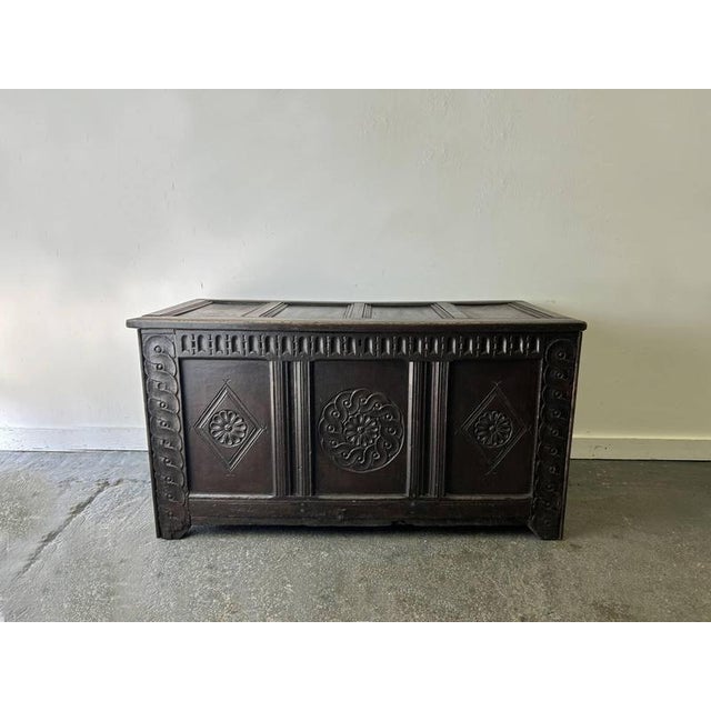 Antique Charles II Carved Oak Chest, 1660s For Sale - Image 4 of 10
