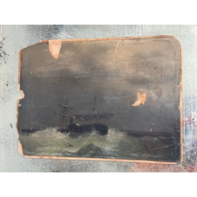 Early 20th Century Early 20th Century Miniature Ship at Sea Oil Painting For Sale - Image 5 of 9